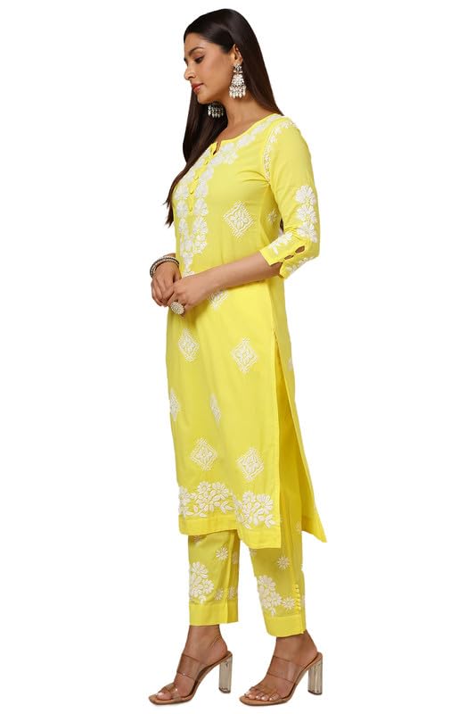 Soch Womens Yellow Cotton Blend Embroidered Kurta Set