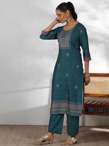 Libas WomenS Silk Blend Kurta Set (49229_Teal Green