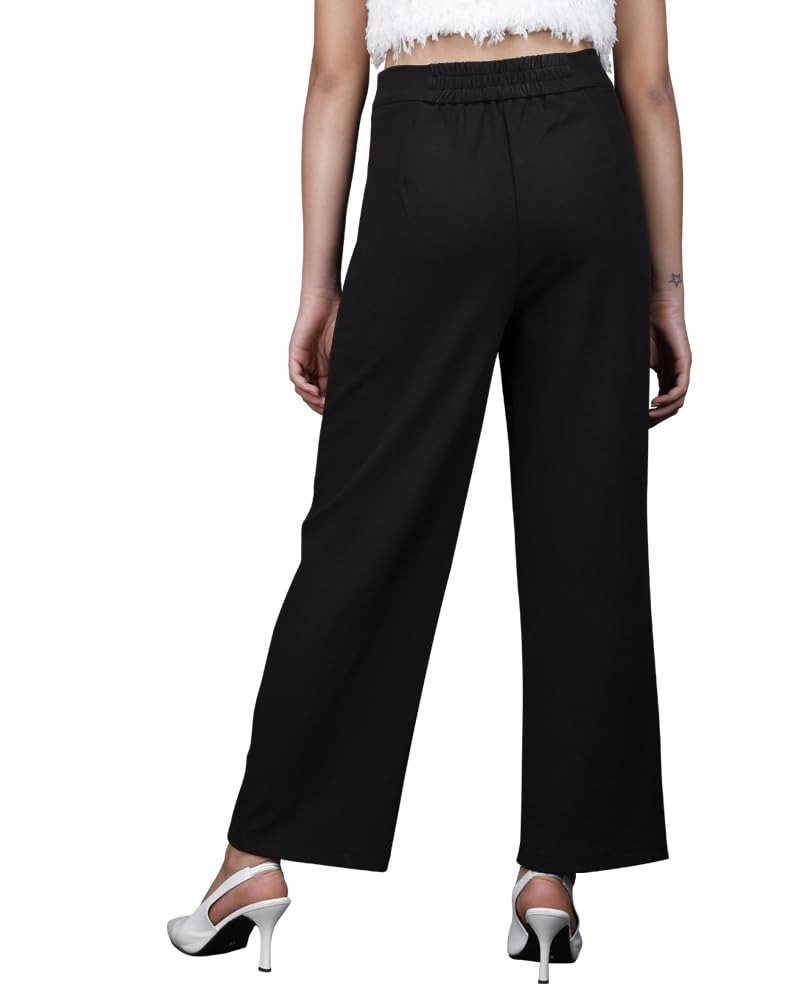 Noble Monk Women Regular Fit Casual Pant | High Waist Trouser | Wide Leg Baggy Korean Pants Trousers For Women Black