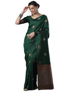 Flosive Woven Beautiful Mix Color Kanjivaram Silk Saree With Zari Weaving (GREEN)