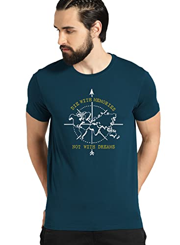 Adro Die With Memories Not With Dreams Mens Cotton Printed T-Shirt (R21-M-Die-Sb_Teal_2Xl)