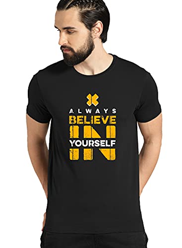 ADRO Believe in Yourself Printed T-Shirts for Men & Women (RNR-S35-BEL-BL_Black_XL)