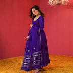 ANNI DESIGNER Womens Rayon Blend Anarkali Solid Kurta with Pant & Dupatta (JAYNTI BEGANI-VKS01_S_Begani_Small)