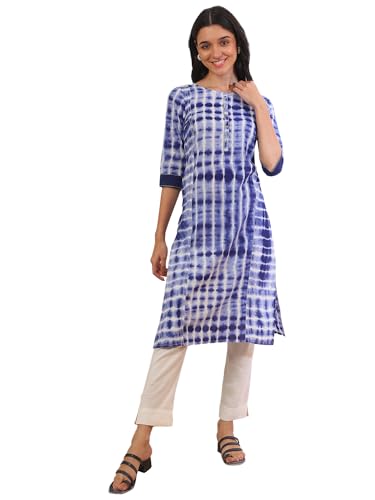 Aurelia Womens Blue Printed Pure Cotton Straight Kurta (Size: M)-A15595-508802