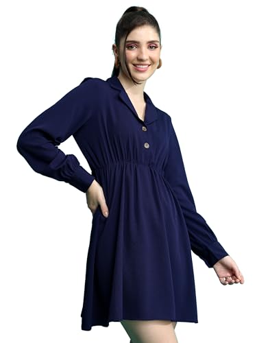 Ketch WomenS Cotton Blend Lapel Collar A-Line Dress Above The Knee Khj6000569_Navy
