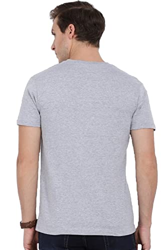 ADRO Mens V Neck Solid Cotton T-Shirt (VN-M-PLN-GR_Grey_S)