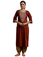 Gerua By Libas Womens Embroidered Silk Straight Kurta For Women