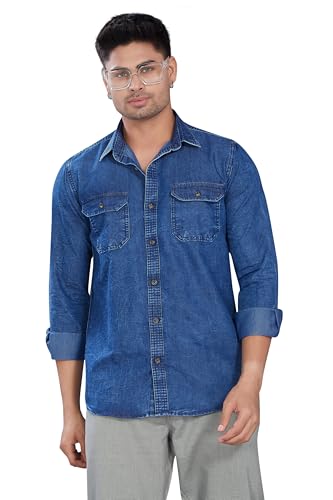 Divisive MenS Slim Fit Cotton Shirt (Dst94_M_Denim D Blue)