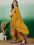 Serona Fabrics WomenS Faux Georgette Thread Embroidered Work Kurta With Palazzos & Dupatta