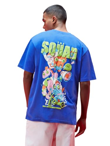 Veirdo Men's Oversized Baggy Fit Drop Shoulder Graphic Printed Design Short Sleeve Colour T-Shirt in Size