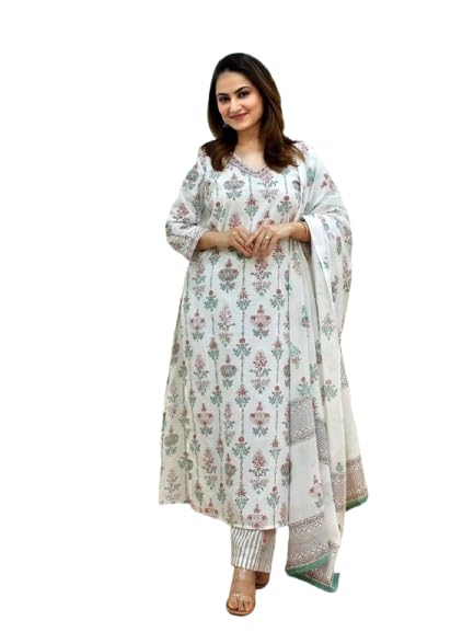 Pinkmint WomenS Printed V Neck Kurta And Pant Set With Dupatta (Pack Of 1)