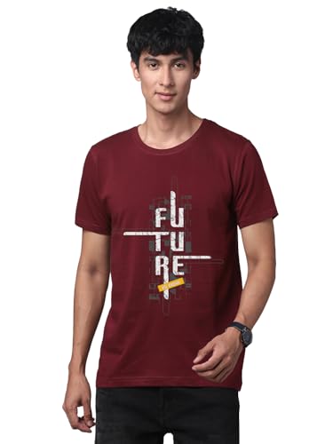 ADRO Mens Graphic Printed 100% Cotton T-Shirt - Regular Fit, Printed T-Shirts for Men (RN24-FTR-MR_Maroon_2XL)