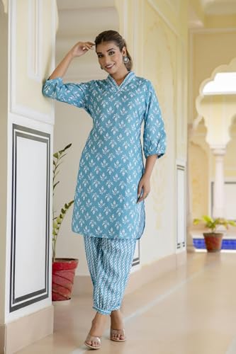 LookMark Womens Latest Printed Cotton Blend Straight Kurta and Afghani Pant Set Perfect for Casual and Office Wear (AZ-LM-P1-KS