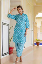 LookMark Womens Latest Printed Cotton Blend Straight Kurta and Afghani Pant Set Perfect for Casual and Office Wear (AZ-LM-P1-KS