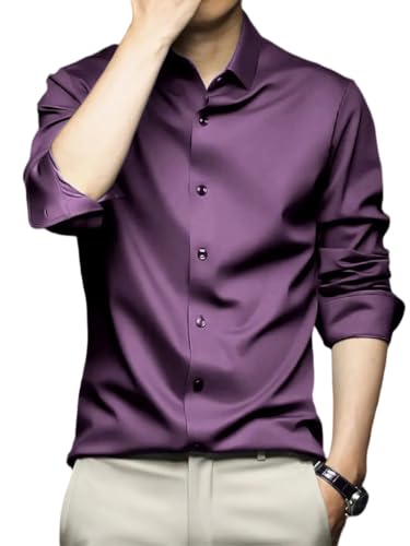 Indoprimo MenS Stylish Solid Satin Casual Shirt For Men Full Sleeve (In, Alpha, M, Regular, Purple)