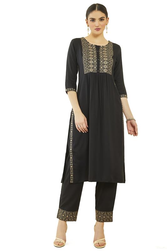 Soch Women Rayon Floral Embroidered Round-Neck Nyra Cut Kurta Sets
