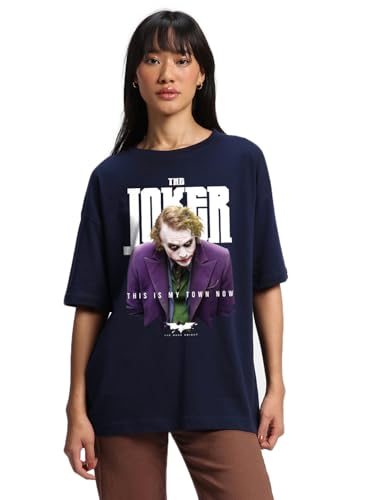 Bewakoof Official DC Merchandise Joker Womens Graphic Print Oversized Fit Half Sleeve Round Neck Single Jersey T-Shirt_648591_B