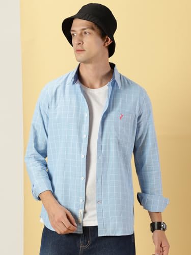 Thomas Scott Checkered 100% Cotton with Spread Collar Casual Shirts for Mens