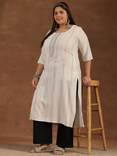 Extra Love By Libas Women'S Rayon Blend Yoke Design Straight Kurta (25411_Cream_4Xl)