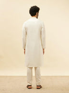 Manyavar Mens Warm White Art Silk Printed Kurta Pyjama Set