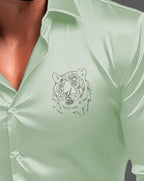 Indoprimo MenS Satin Stylish Club Wear Tiger Diamond Print Shirt Full Sleeve Pista