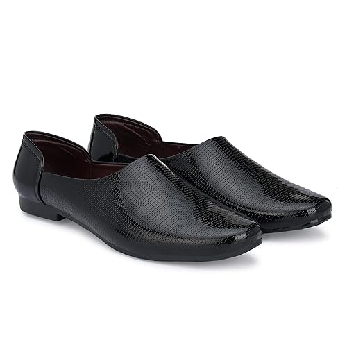 GELLWOJ Mens Black Ethnic Nagra Mojari Jutti Formal Shoes Traditional Slip On Comfortable Footwear for Wedding Festive 7 7