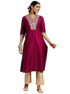 Libas WomenS Silk Embroidered Regular Kurtas (G2744R Maroon