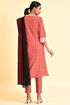 W For Woman Women'S Viscose Geometric Kurta, Slim Pant & Dupatta