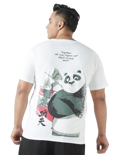 Bewakoof Plus Official Kung Fu Panda Merchandise MenS Graphic Print Regular Fit Half Sleeve Round Neck Cotton Plus Size T-Shirt