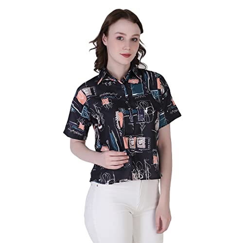 Greciilooks Womens Rayon Regular Fit Jeans Tops (Black, X-Large)