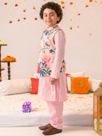 Pspeaches Boys Printed Pure Cotton Kurta With Pyjamas And Nehru Jacket