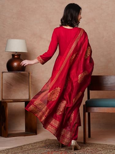 ANNI DESIGNER Womens Rayon Blend Solid Anarkali Kurta with Pant & Dupatta (Magic-RED-NB_5XL_Red_XXXXX-Large)