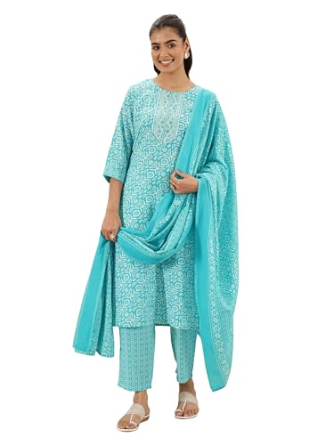 Libas WomenS Cotton Blend Printed Kurta Sets (99693_Turquoise Blue_Xxl)