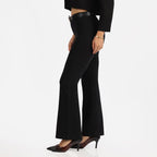 BlissClub AM:PM Cotton Flare Pants - Lite,Regular Below 54, Cotton Pants, Belt Buckles, Classic Patch Pockets, High Waist