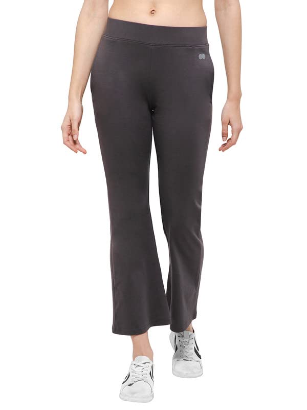 Clovia WomenS Cotton Comfort Fit High-Rise Flared Yoga Pants With Side Pockets (Ab0114P05_Grey_M)