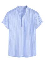 Greciilooks Poly Cotton Solid For Casual Stylish Textured Regular Fit | Men Ribbed Half Sleeve Shirt (Gl-Ms-6250_Blue, Large