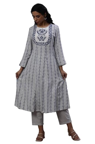 W For Woman W Women Blue Festive Floral Print Rayon Flared Kurta_24Few10599-123003_3Xl