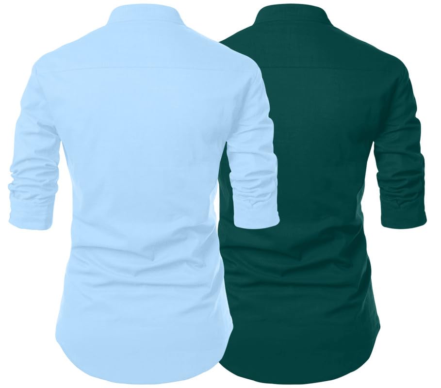 Finivo Fashion MenS Cotton Blend Regular Fit Solid Casual Kurta Shirt Pack Of 2