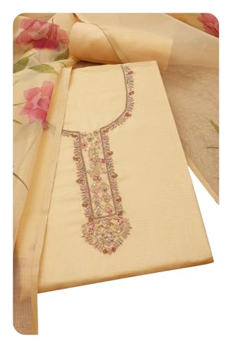 Soch Women Kota Shimmer Solid Unstitch Dress Material with Zardosi