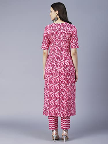 ANNI DESIGNER Womens Cotton Blend Straight Floral Printed Kurta and Pant (AZRAK-Pink-SM_3XL_Pink_XXX-Large)