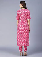 ANNI DESIGNER Womens Cotton Blend Straight Floral Printed Kurta and Pant (AZRAK-Pink-SM_3XL_Pink_XXX-Large)