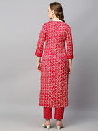 ANNI DESIGNER Womens Cotton Blend Straight Printed Kurta with Pant (Dravini Red_L_Red_Large)