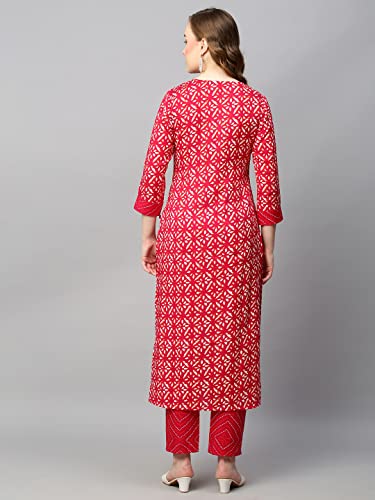 ANNI DESIGNER Womens Cotton Blend Straight Printed Kurta with Pant (Dravini Red_L_Red_Large)