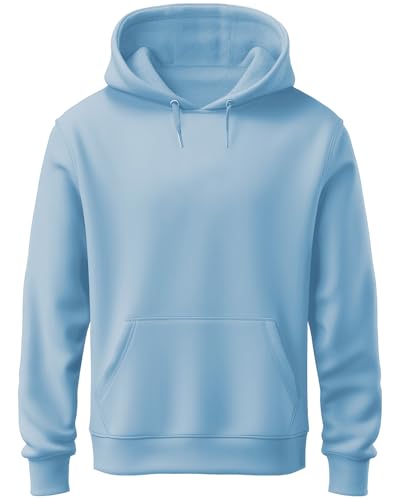 ADRO Men's Cotton Neck Hooded Sweatshirt (H22-M-PLN-SK_SkyBlue_XL)