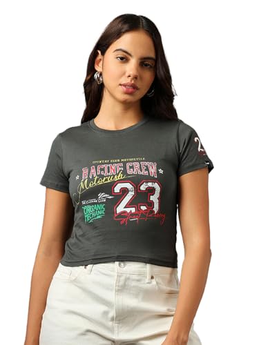 Bewakoof Womens Graphic Printed Regular Fit Short Top_584433_Grey_L