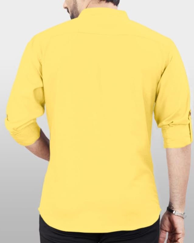 Finivo Fashion MenS Cotton Blend Kurta Style Shirt | Mandarin Collar Long Sleeve Casual Ethnic Shirt With Button Placket | Styl