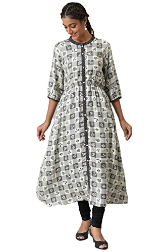 Aurelia Women Grey Rayon Floral Printed A-Line Kurta_22Aua13375-504125_4Xl