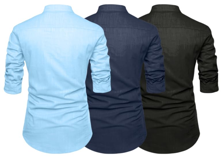 Finivo Fashion Combo Of MenS Solid Cotton Blend Straight Kurta Shirt Pack Of 3