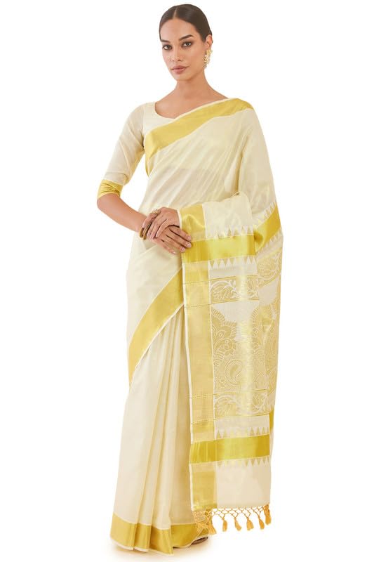 Soch Women Tissue Kasavu Saree with Zari Woven Ethnic Designs