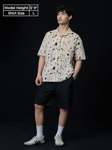 The Souled Store Peanuts: Characters Men and Boys Short Sleeves Collared Neck Button Front Off White All Over Printed Regular Fi